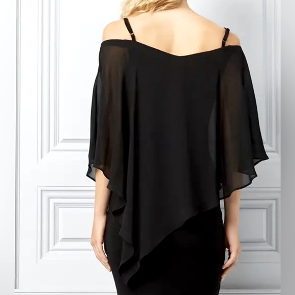 Sz XS Le Chateau Women Chiffon Off-the-Shoulder Cape Dress black - Picture 6 of 12